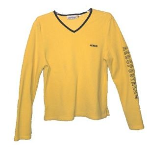 E) Aeropostale Boys 18 Yellow Long Sleeve V-Neck Logo Shirt